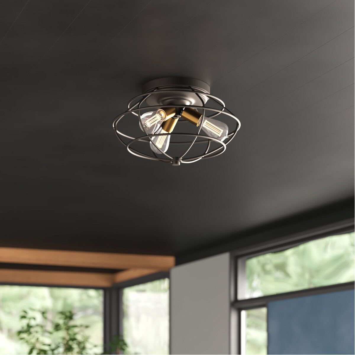 Jax 3 Light 15 inch Vintage Bronze Flushmount Ceiling Light